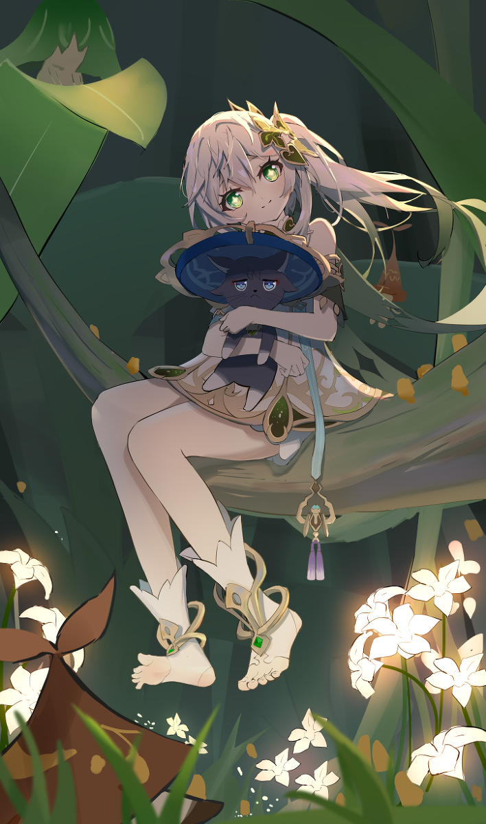 This is a pixiv picture whose title is 纳西妲和散猫猫~.
