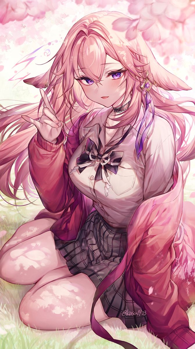 This is a pixiv picture whose title is 八重神子制服🌸⚡︎.