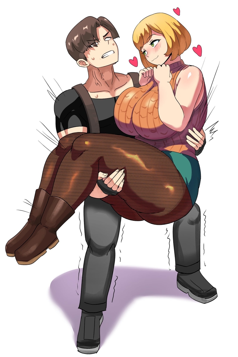 This is a pixiv picture whose title is Leon carrying thicc Ashley.