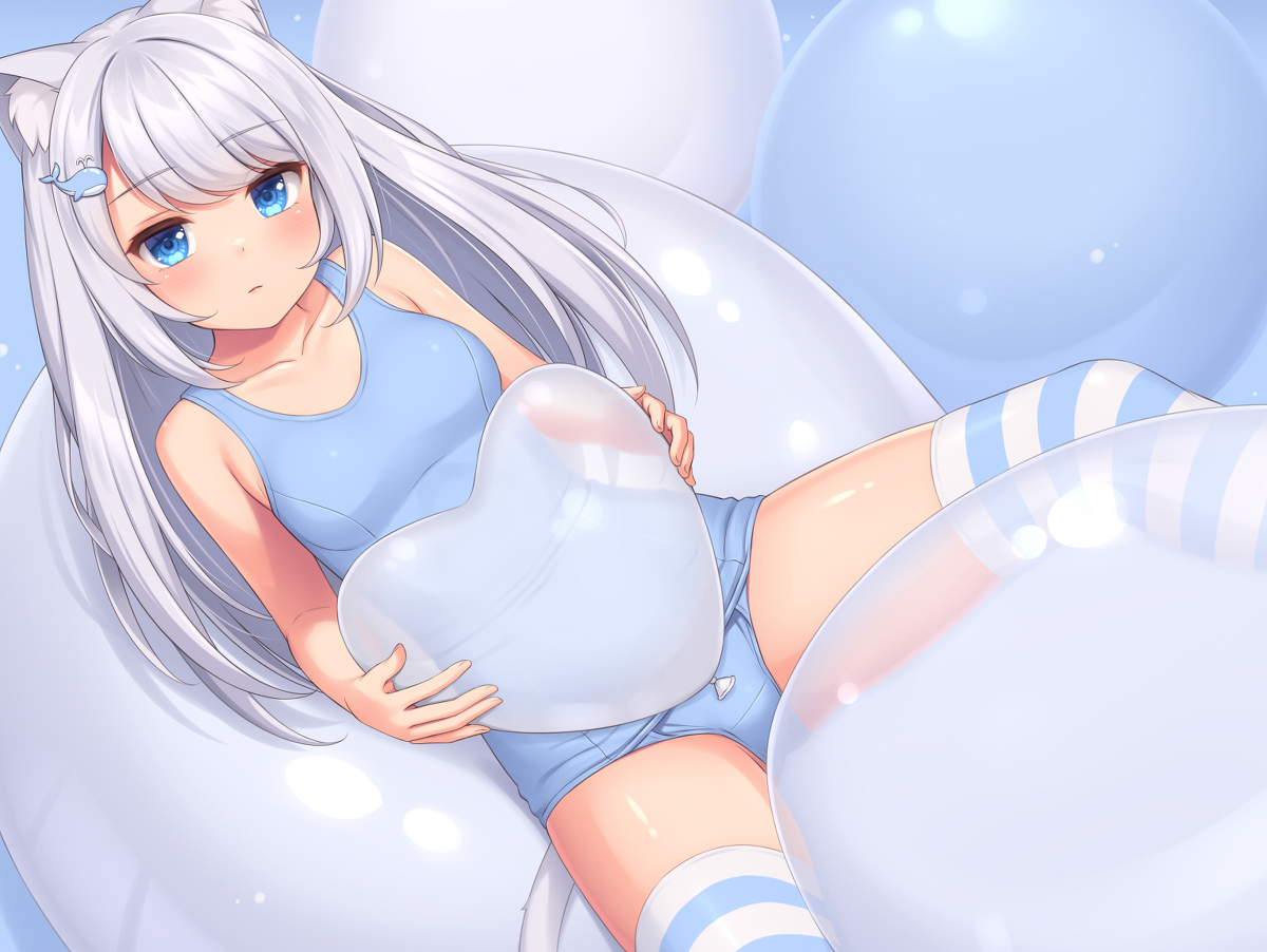 This is a pixiv picture whose title is 風船にゃんこ.