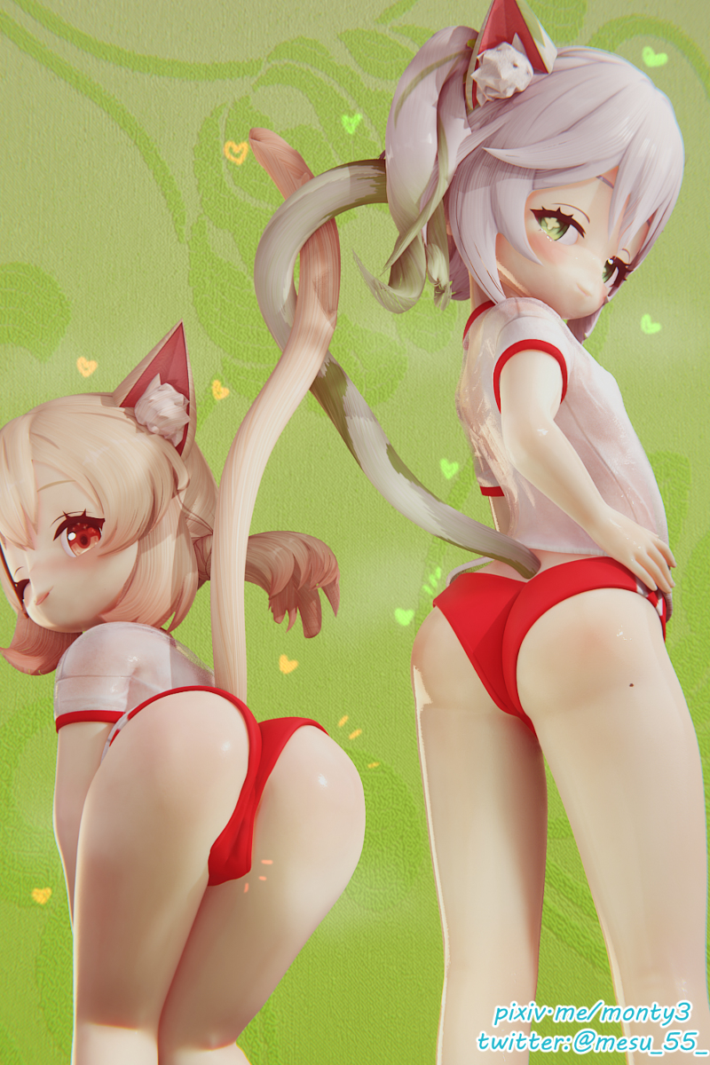 This is a pixiv picture whose title is Nahida and klee  in bloomers.