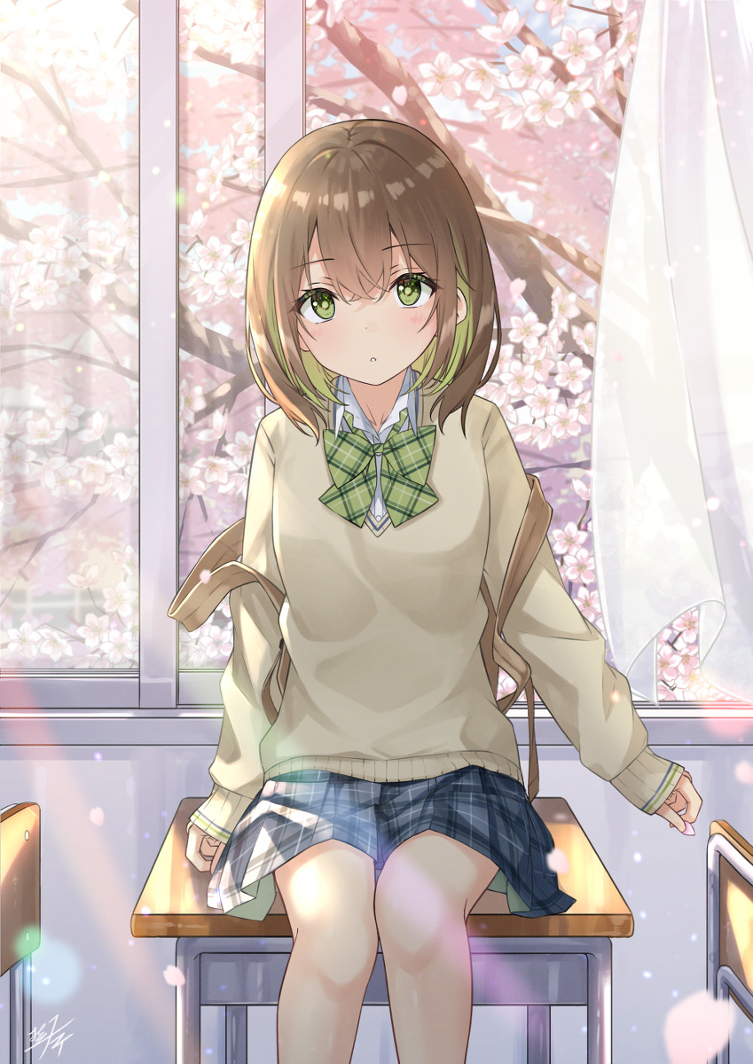 This is a pixiv picture whose title is 教室　桜.