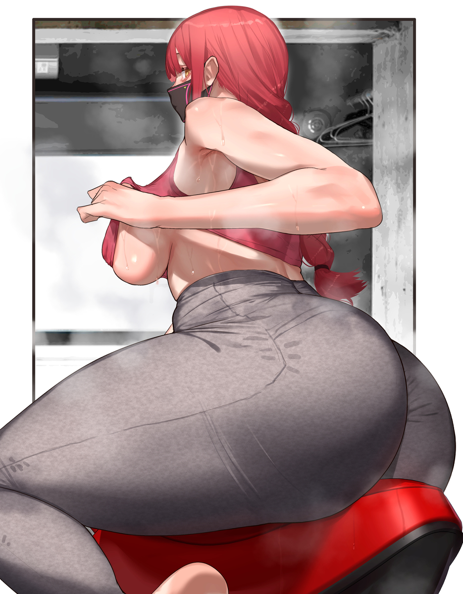 This is a pixiv picture whose title is ロデオマシンで汗を流すマキマさん.