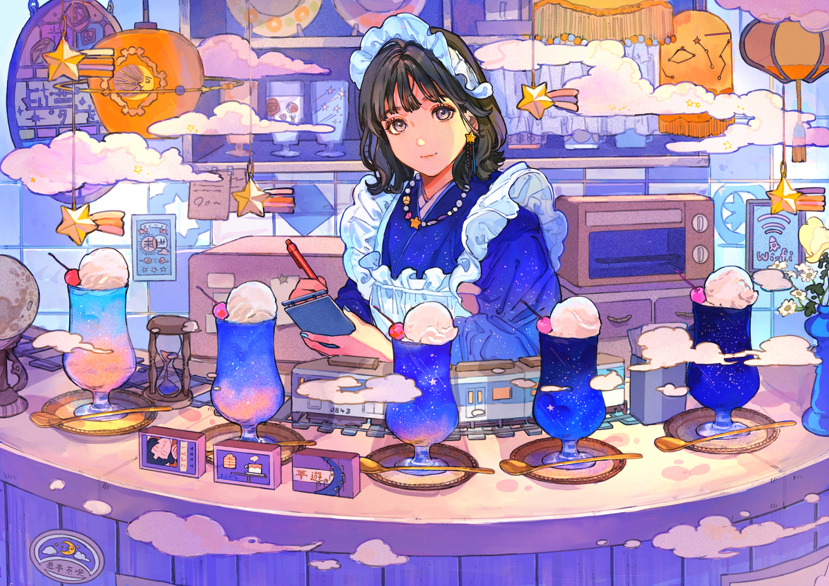 This is a pixiv picture whose title is 夜が更けるクリームソーダ.