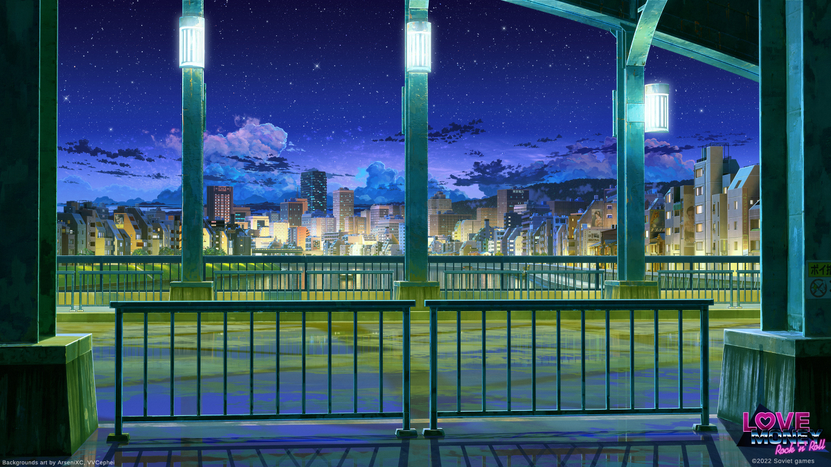 This is a pixiv picture whose title is リバーサイドの橋 /Riverside bridge Night.