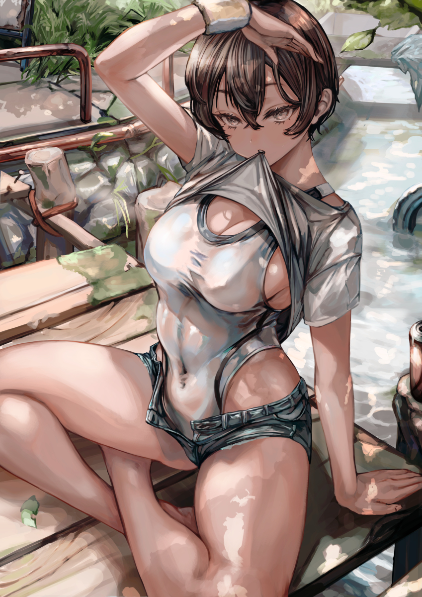 This is a pixiv picture whose title is ”9:58分　気温25℃　秘密基地前にて”.