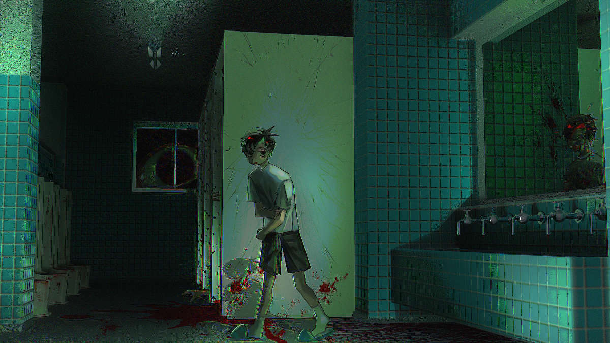 This is a pixiv picture whose title is 夜中のトイレ怖い.