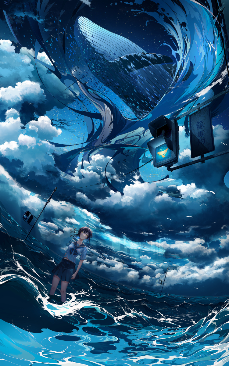 This is a pixiv picture whose title is 鯨天国.