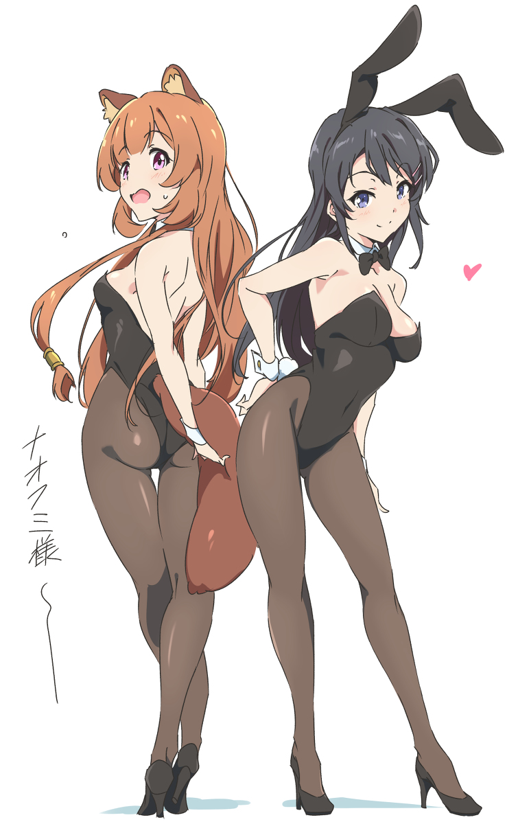 This is a pixiv picture whose title is バニーガール麻衣さん＆ラクーンガールラフタリアさん.