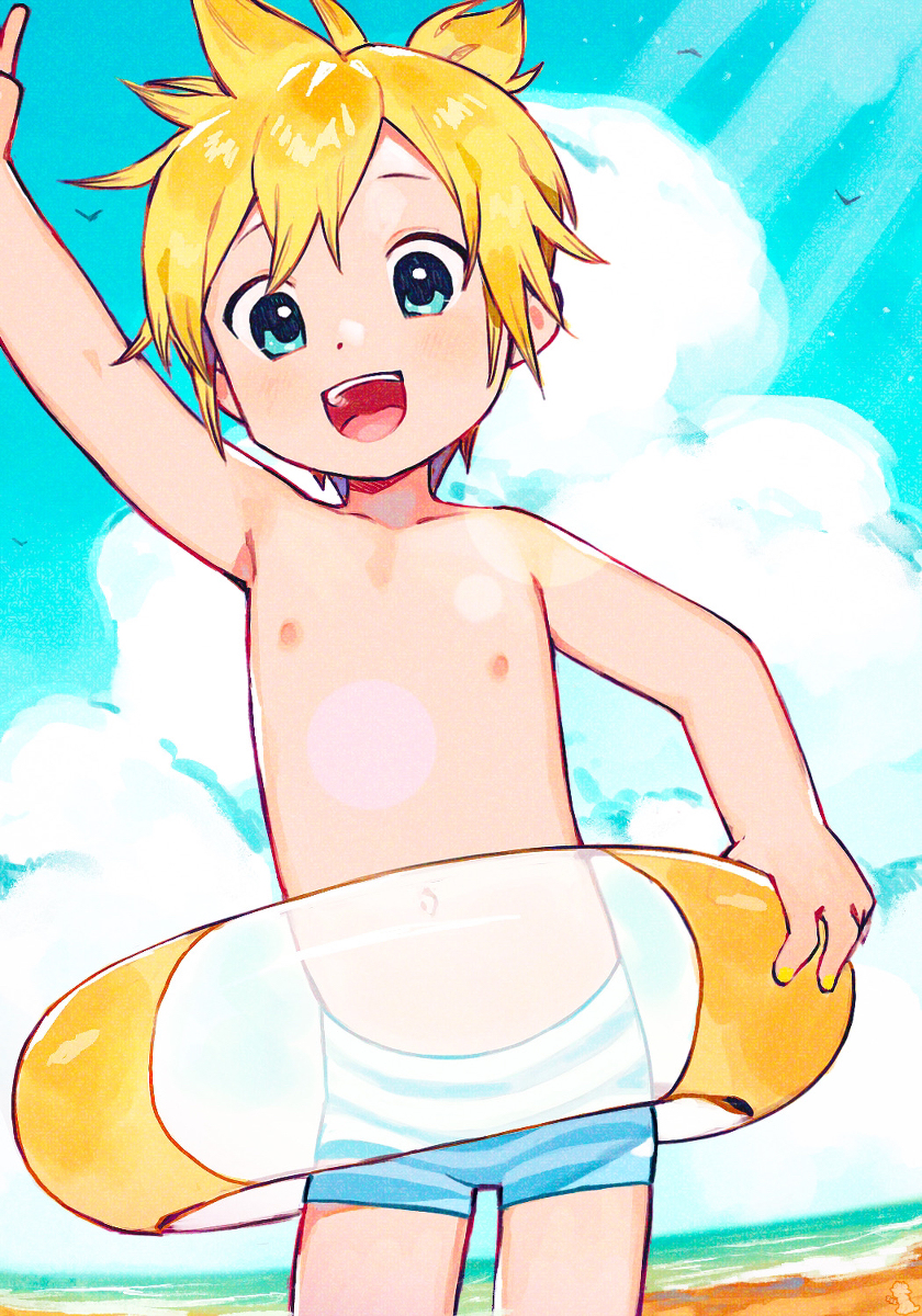 This is a pixiv picture whose title is Beach Party Len Kagamine!.