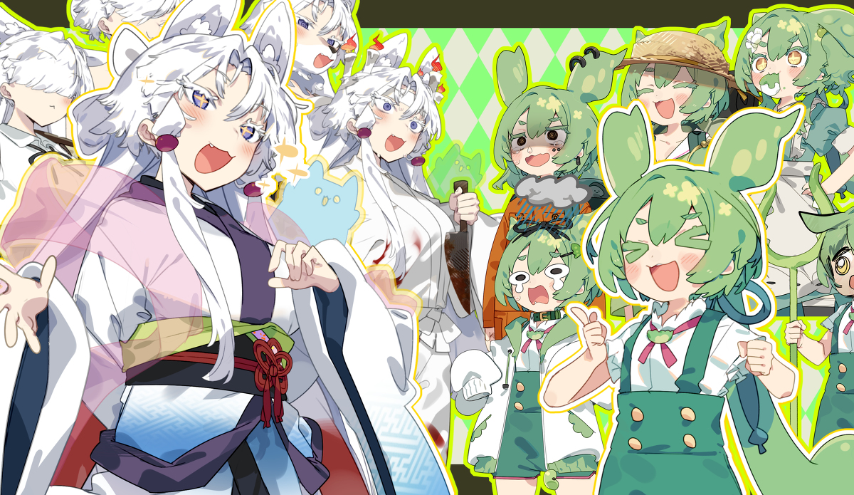 This is a pixiv picture whose title is 【素材】東北イタコ・ずんだもん立ち絵.