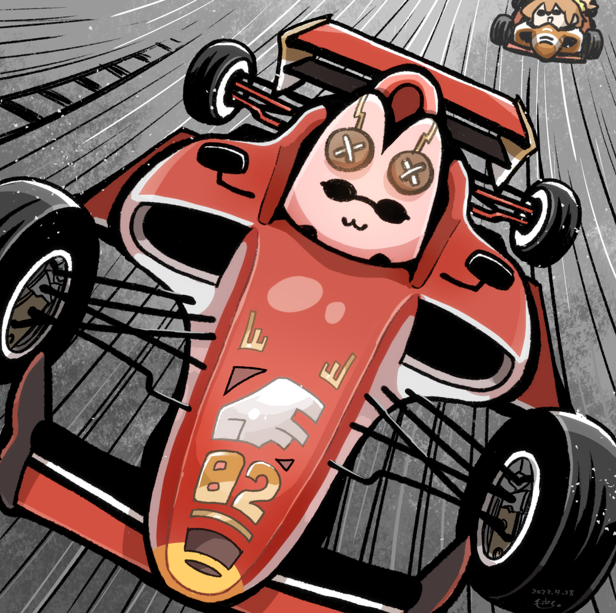 This is a pixiv picture whose title is 【skeb納品】fast carにライドするハベにゃん。.