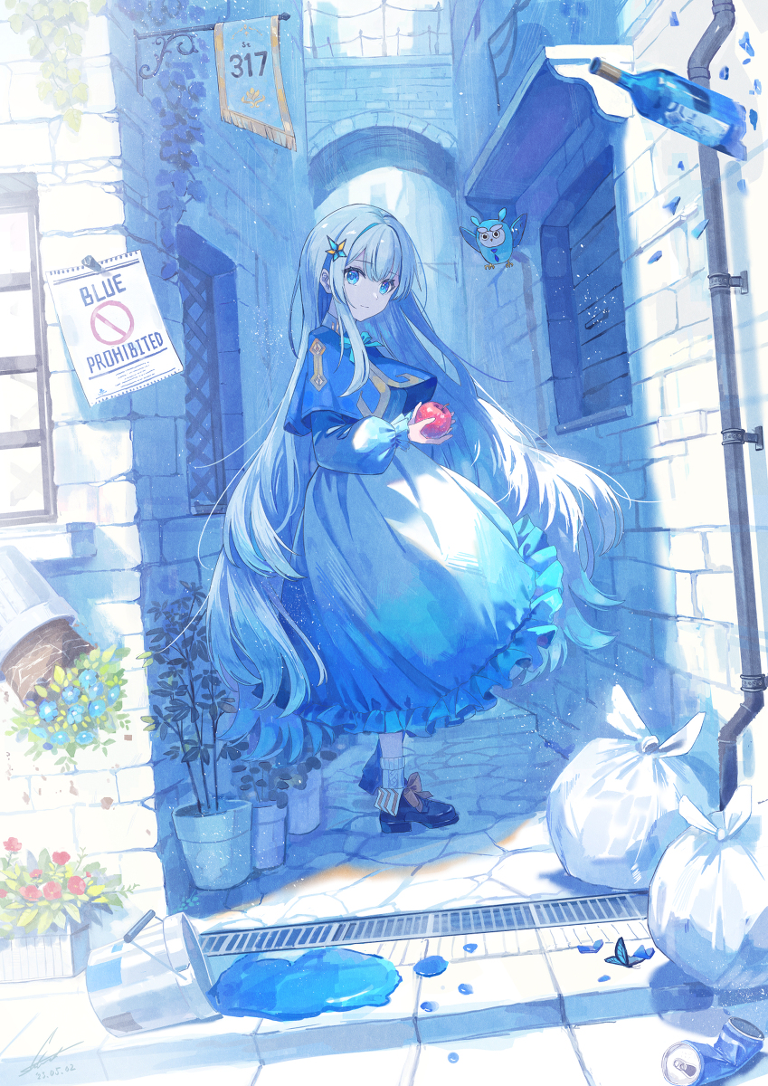 This is a pixiv picture whose title is 『青色の価値が奪われた国』.