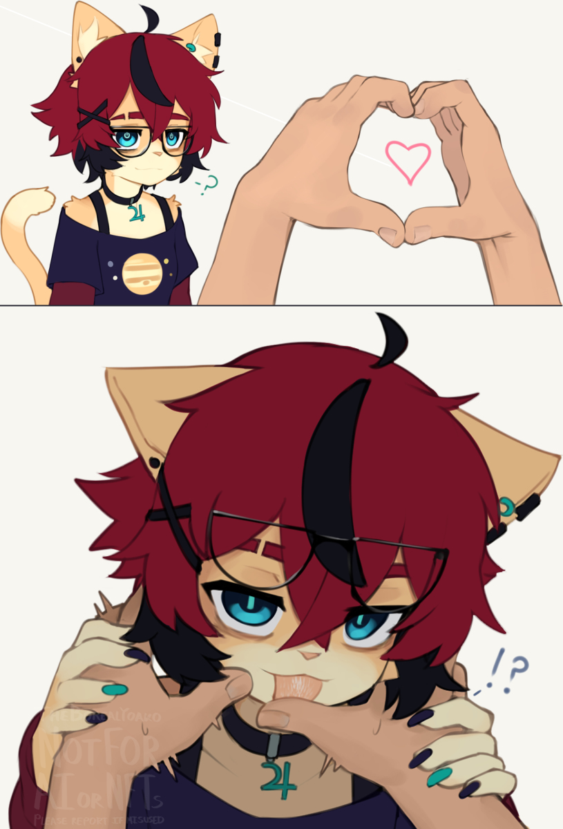 This is a pixiv picture whose title is heart shape hand meme.