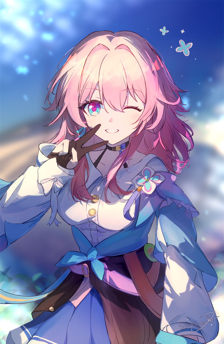 This is a pixiv picture whose title is 三月七贴贴.