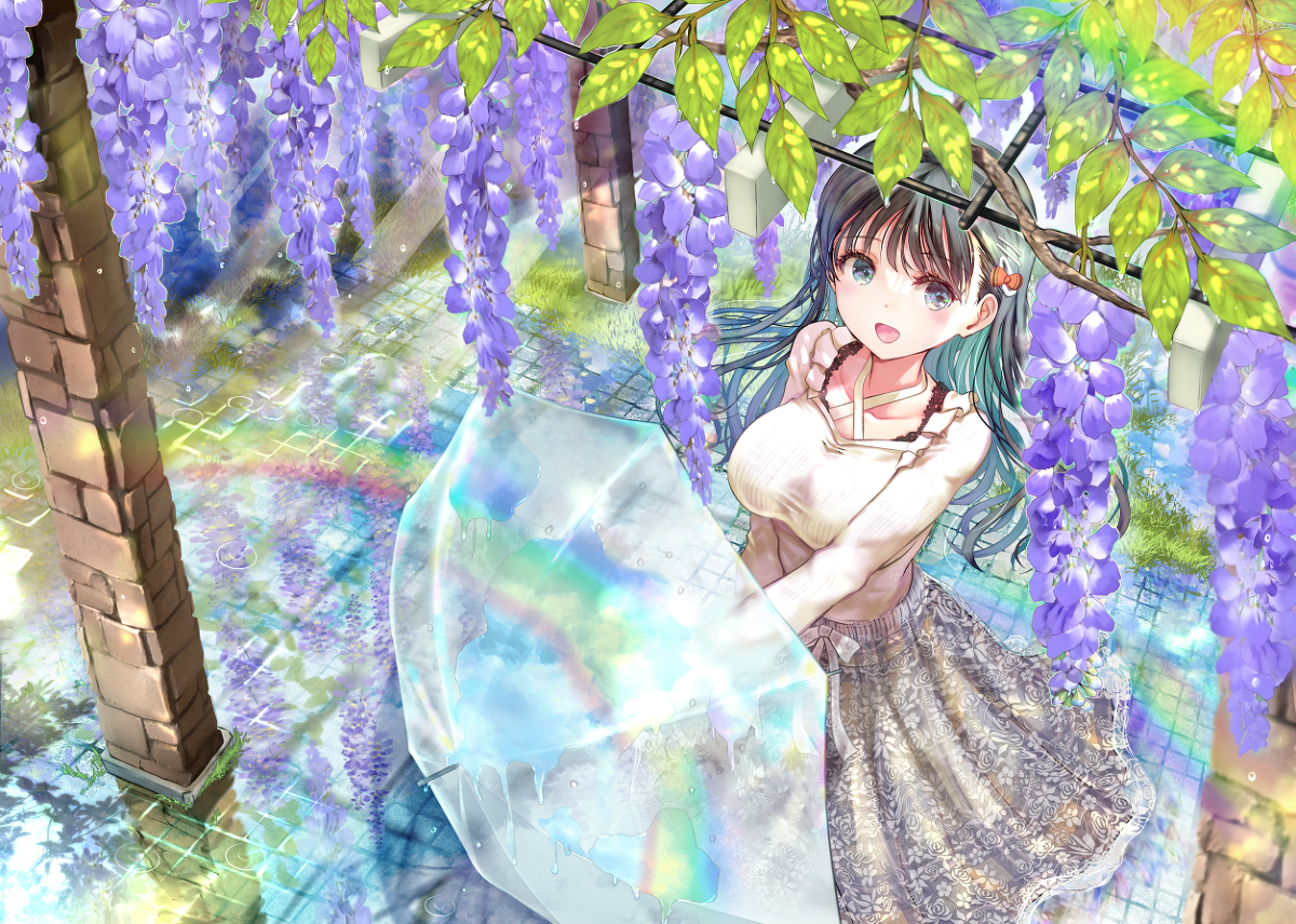 This is a pixiv picture whose title is 雨あがりと藤の花.