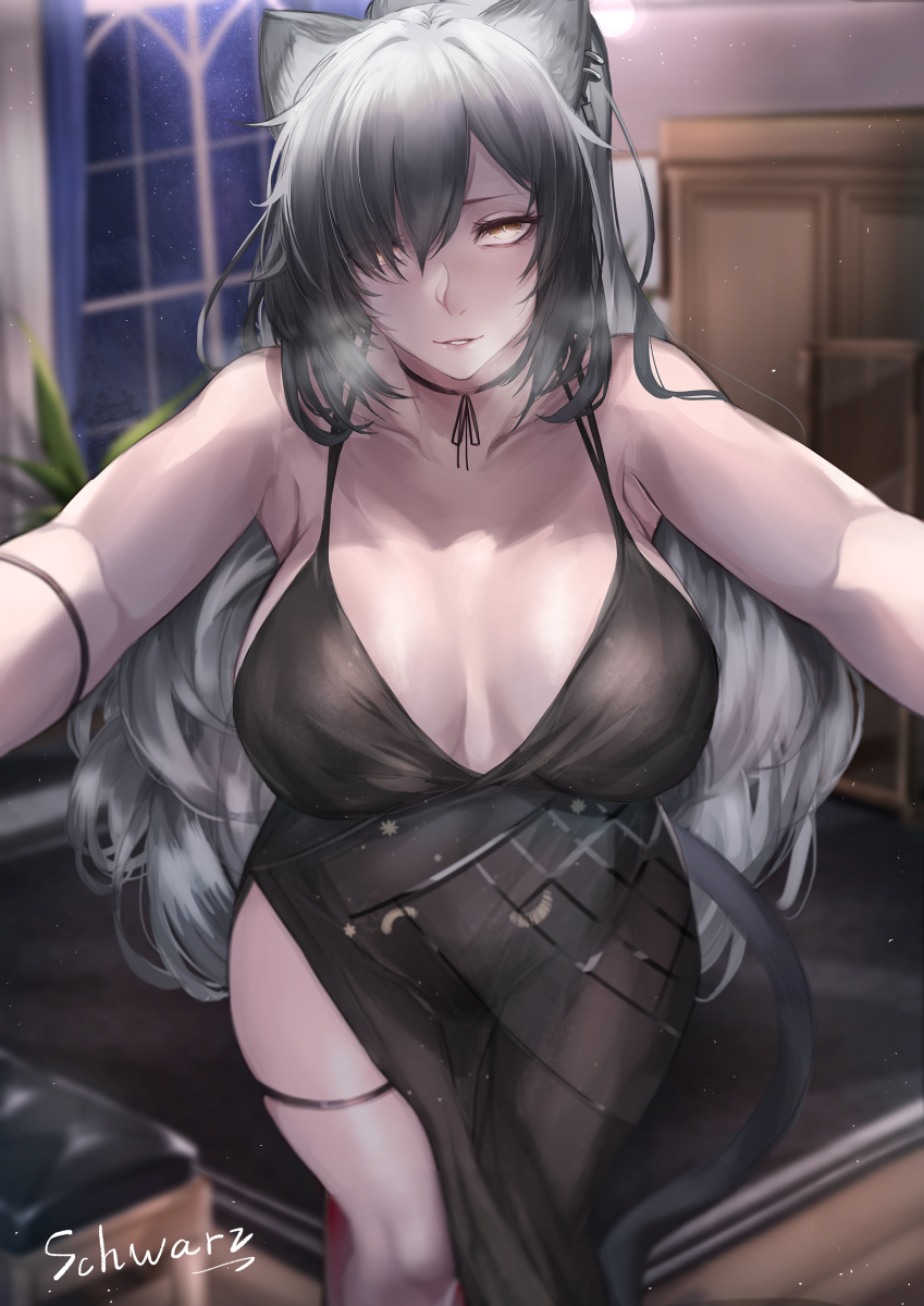 This is a pixiv picture whose title is 黑姊姊壁咚.
