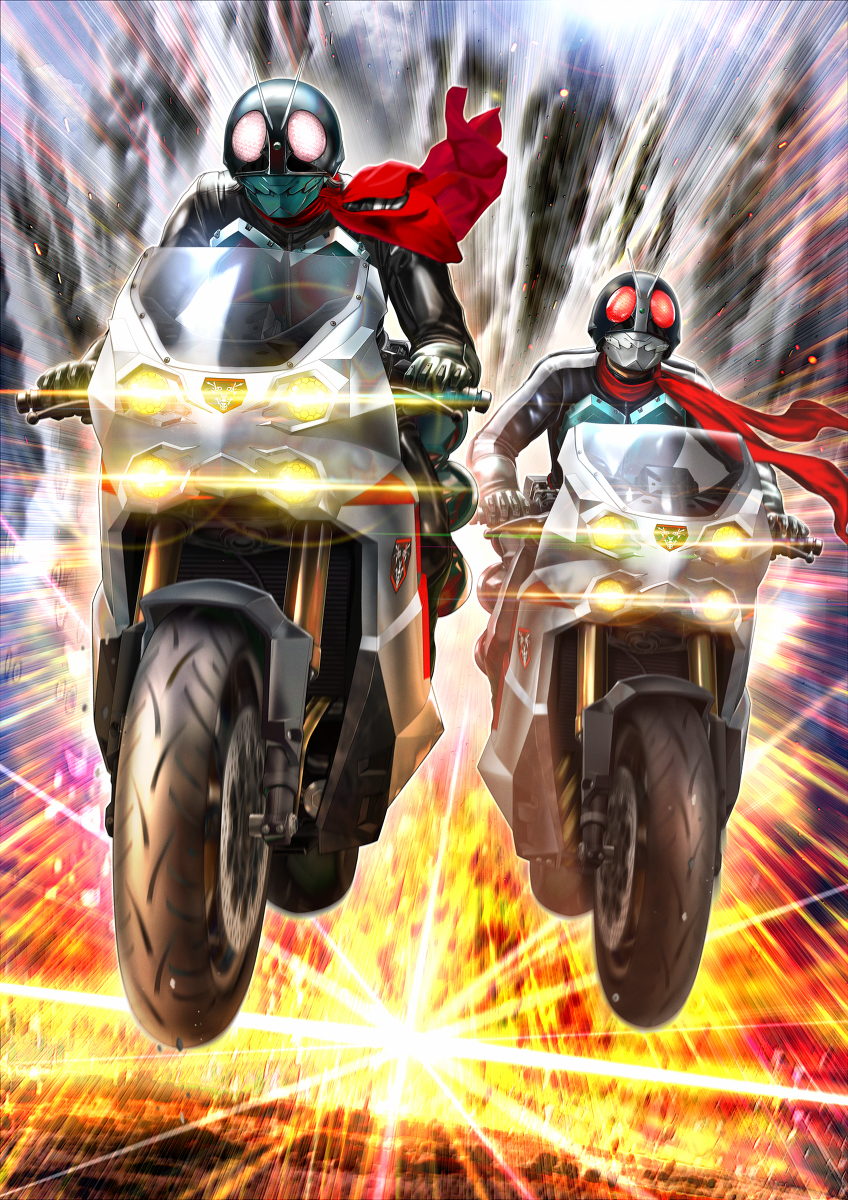 This is a pixiv picture whose title is 仮面ライダー1号＋第2号.