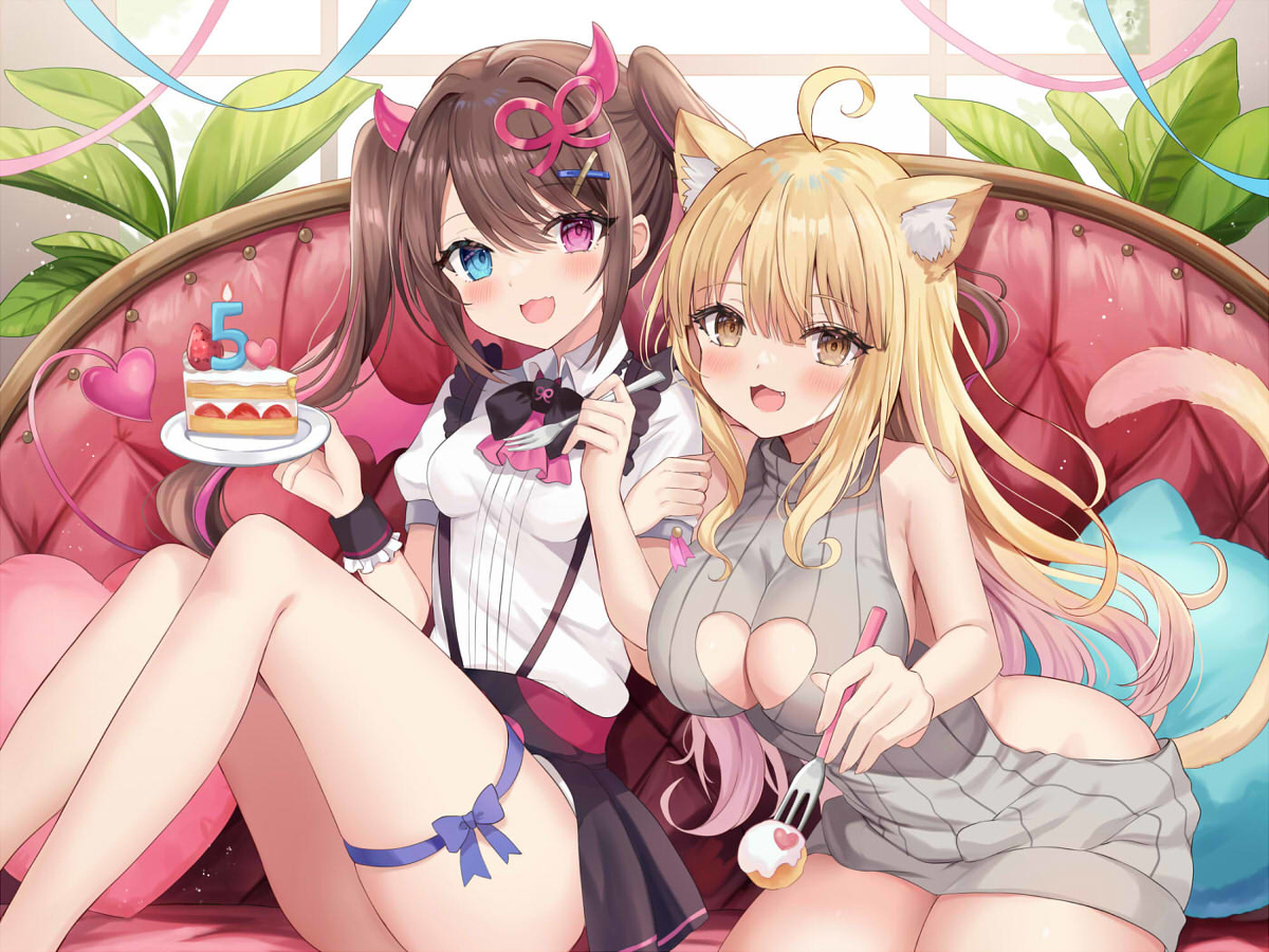 This is a pixiv picture whose title is 一緒にケーキパーティ！.
