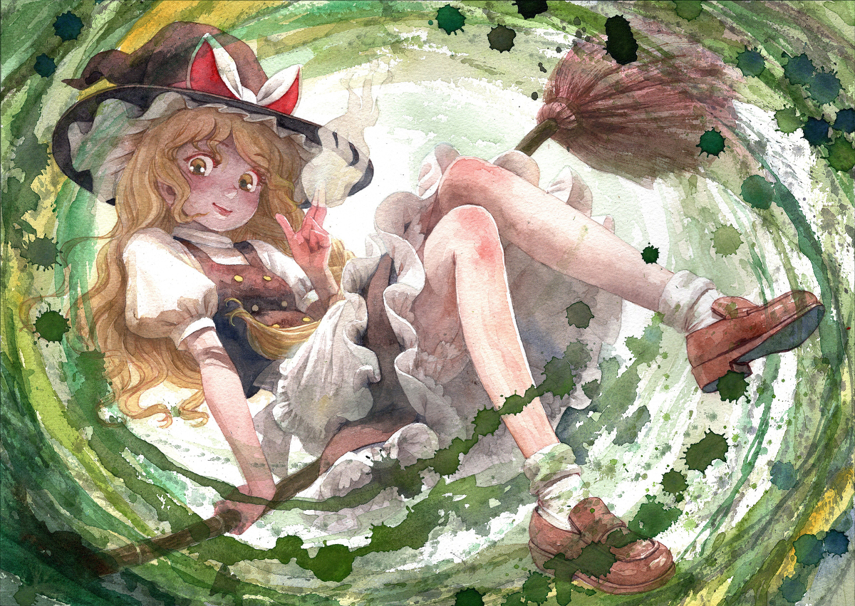 This is a pixiv picture whose title is 箒に乗る東方獣王園の魔理沙.