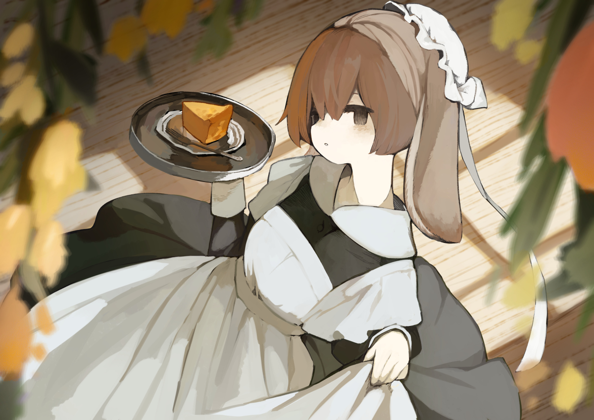 This is a pixiv picture whose title is ロップメイドさんとベイクドチーズケーキ.