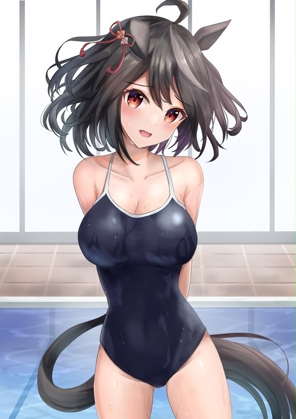 This is a pixiv picture whose title is 暑くなってきたからスク水ウマ娘見て涼しくなろうの回（再掲）.