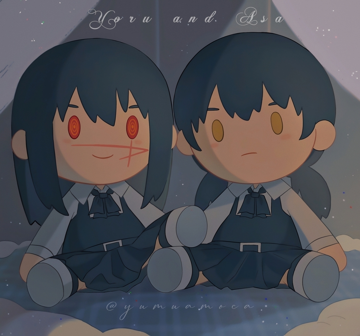 This is a pixiv picture whose title is YoruAsa dolls 💕.