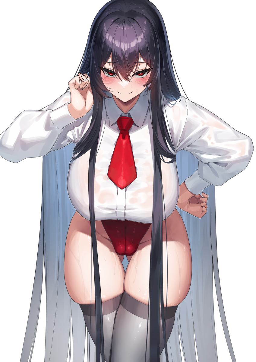 This is a pixiv picture whose title is 黒髪娘　ハイレグ！.