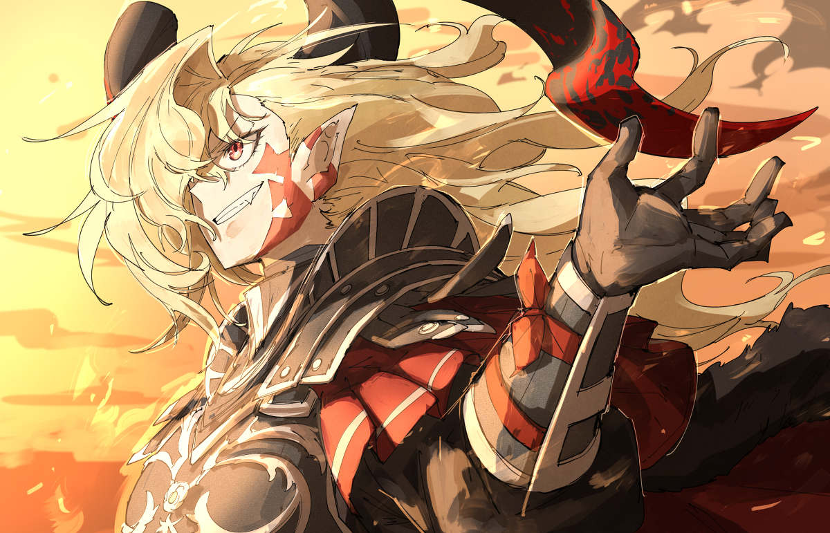 This is a pixiv picture whose title is 落陽を越えて.