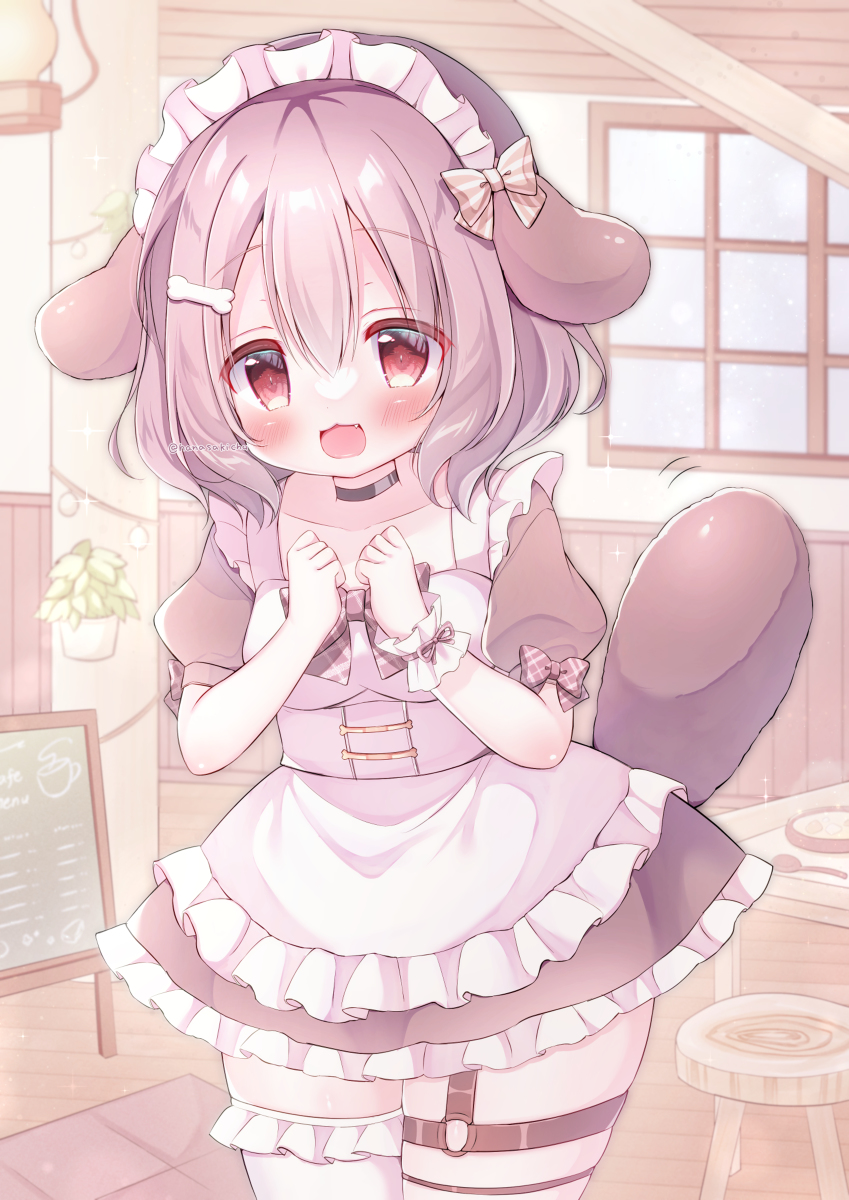 This is a pixiv picture whose title is ご主人様を待つ犬耳メイドさん🐶🍴.