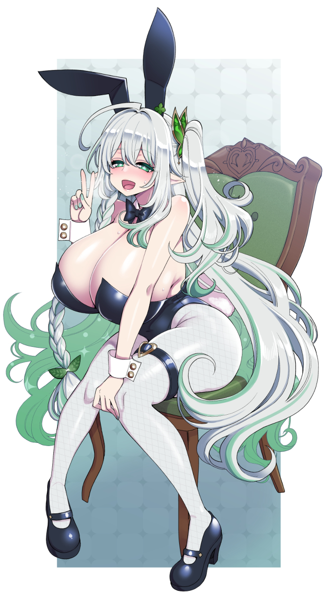 This is a pixiv picture whose title is 叡智の草神激似コスプレイヤーマハデカ様のバニーガールコスプレ.