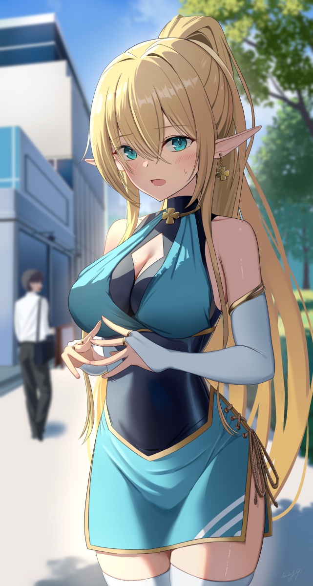 This is a pixiv picture whose title is #5 えるふちゃんが周囲を案内しろというので街に連れてきた.