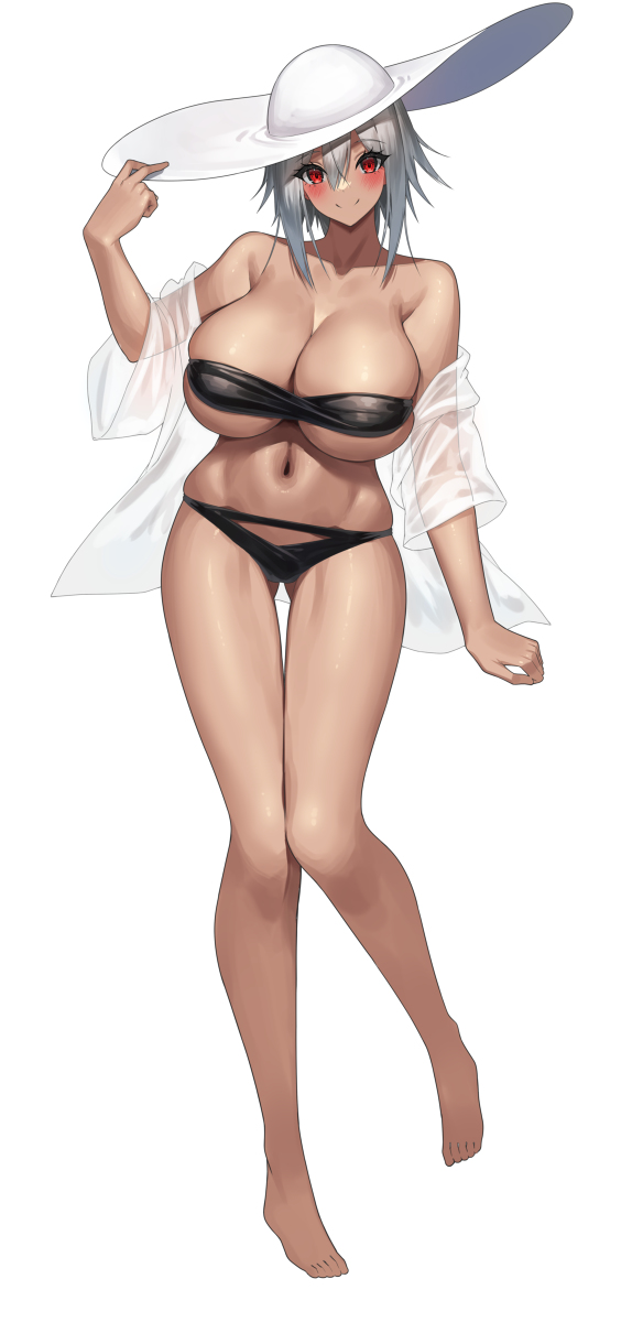 This is a pixiv picture whose title is 褐色娘　ビキニ！.
