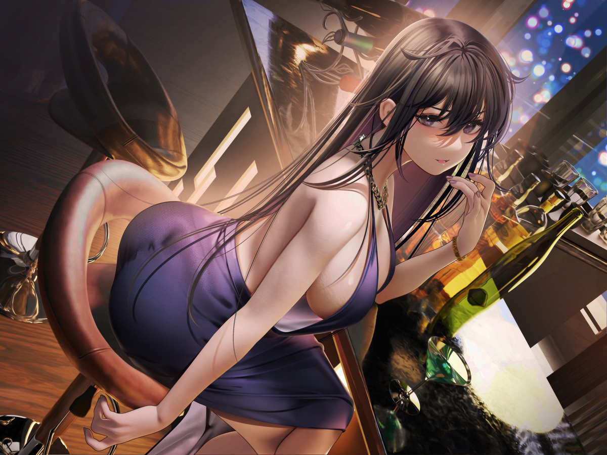 This is a pixiv picture whose title is BARで狙いをつける肉食系お姉さん.