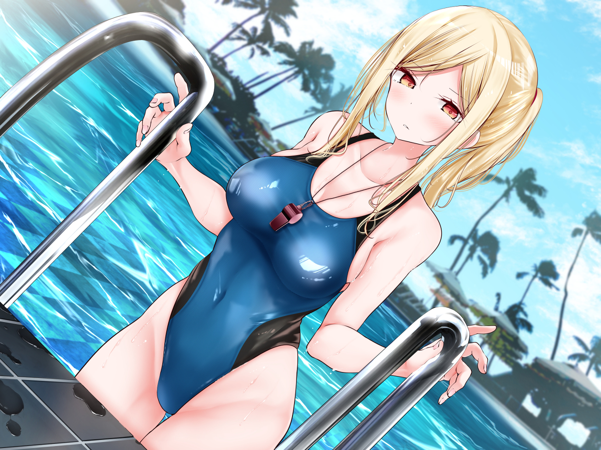 This is a pixiv picture whose title is 金髪競泳水着ちゃん.