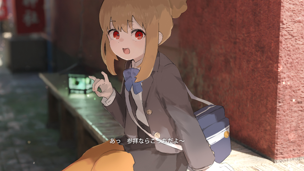 This is a pixiv picture whose title is 町中に突然現れる神社と女の子.