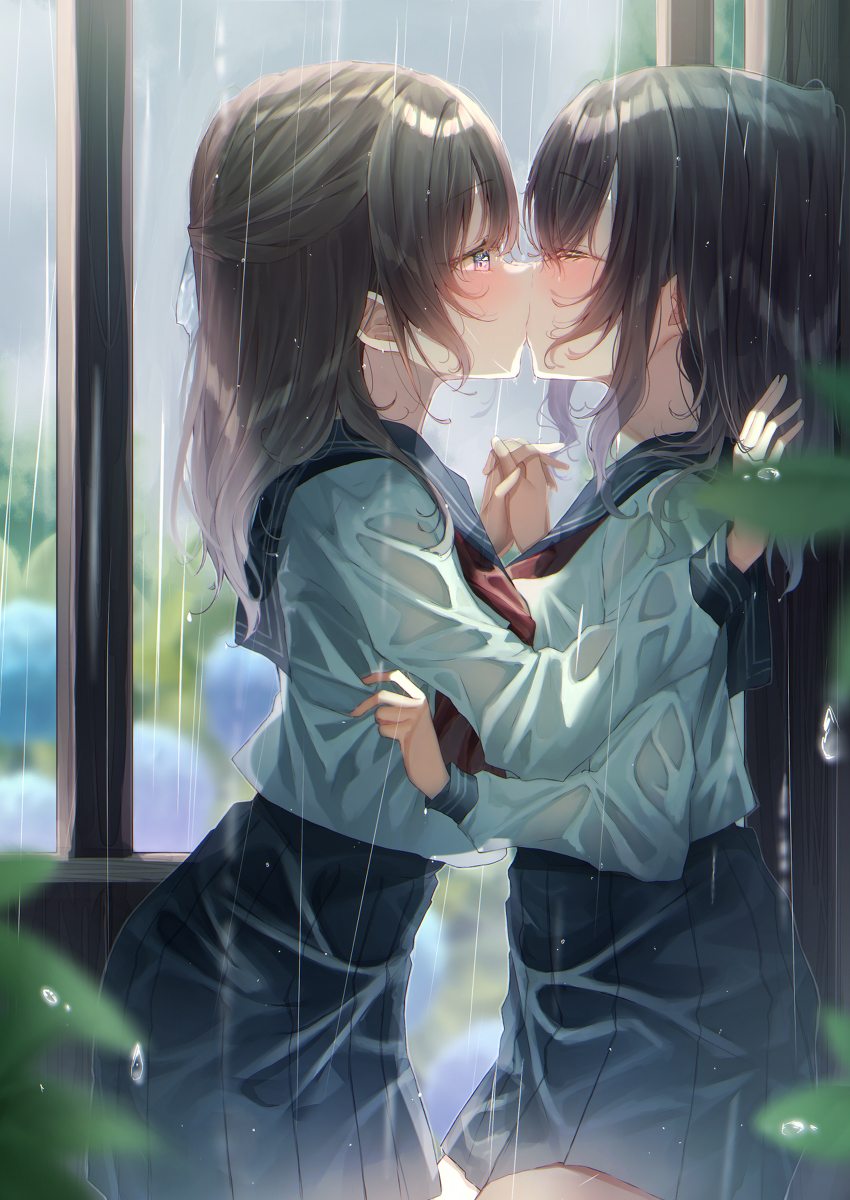 This is a pixiv picture whose title is 雨宿り.