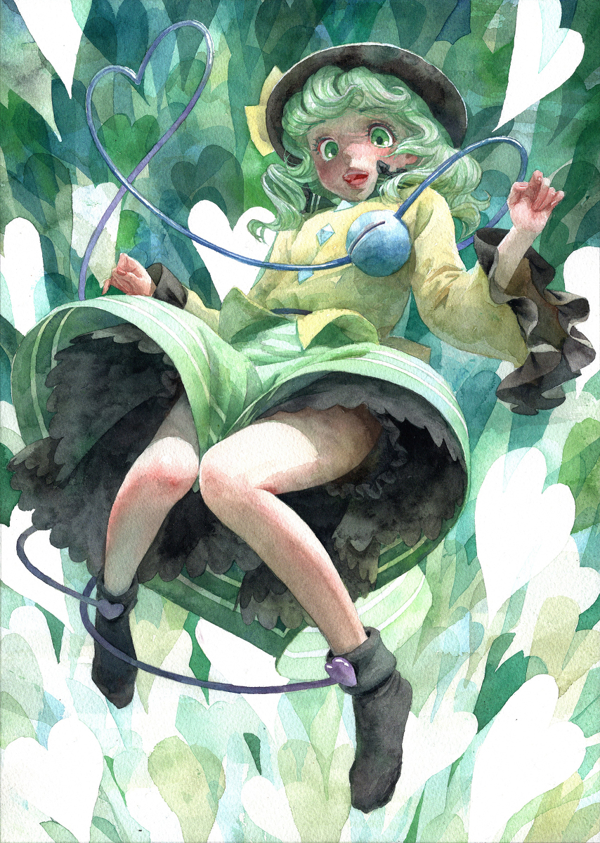 This is a pixiv picture whose title is 無意識にスカートの裾を膝で挟むこいしちゃん.