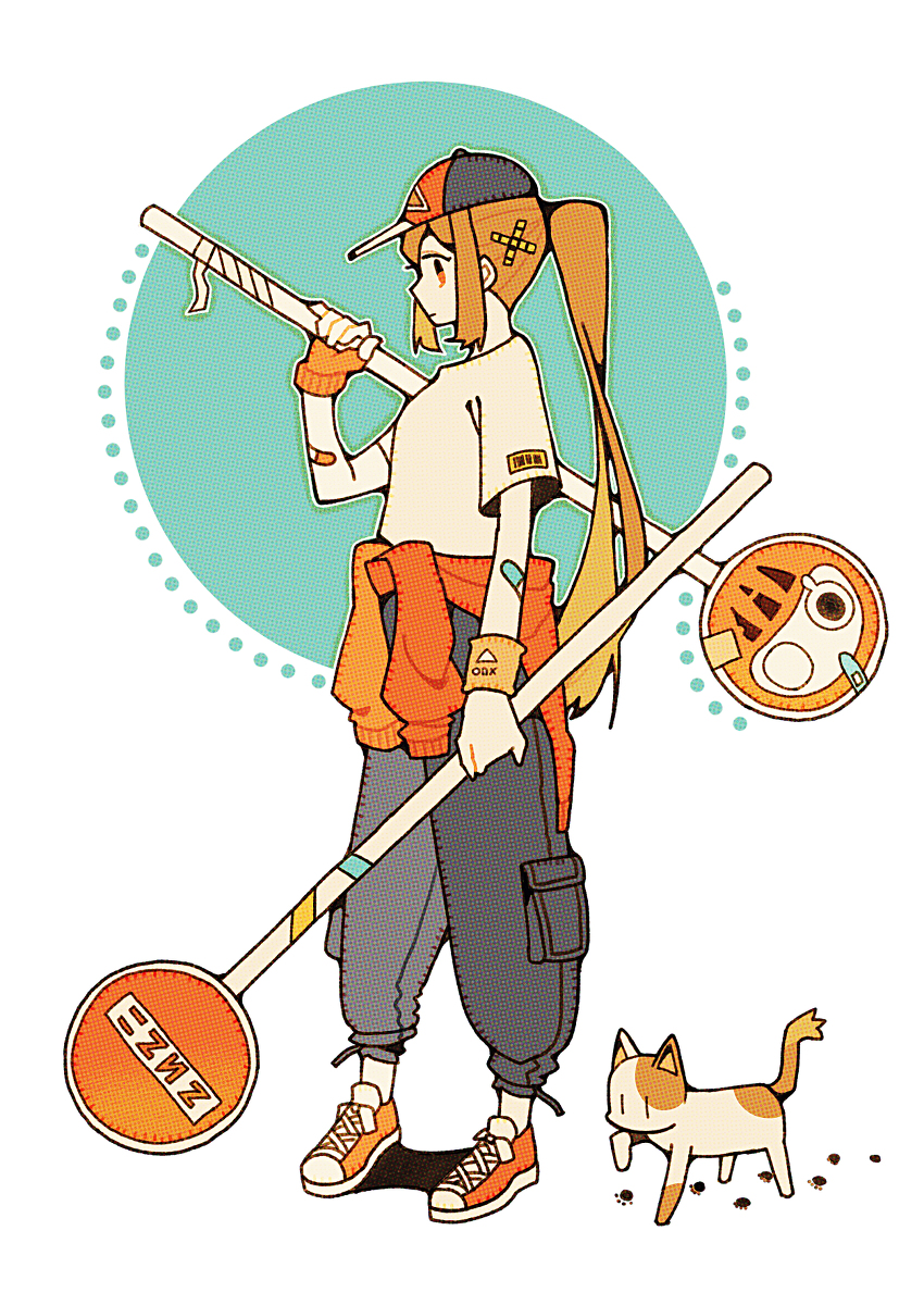 This is a pixiv picture whose title is ねこと標識とだるまとおねーさん.