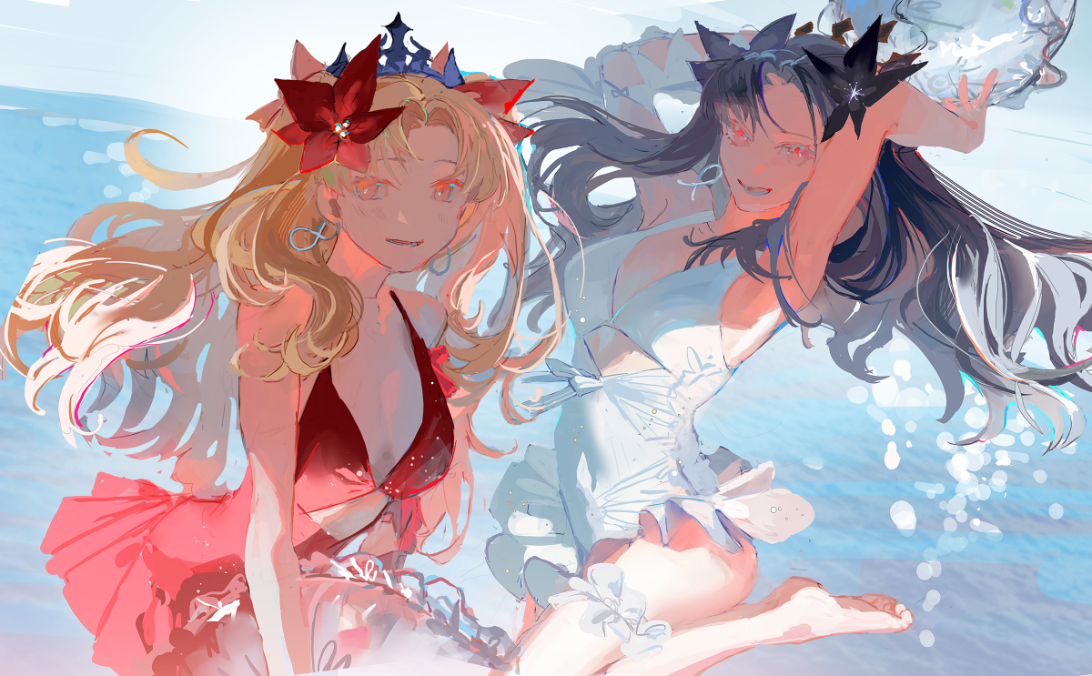 This is a pixiv picture whose title is 水際に花と星.