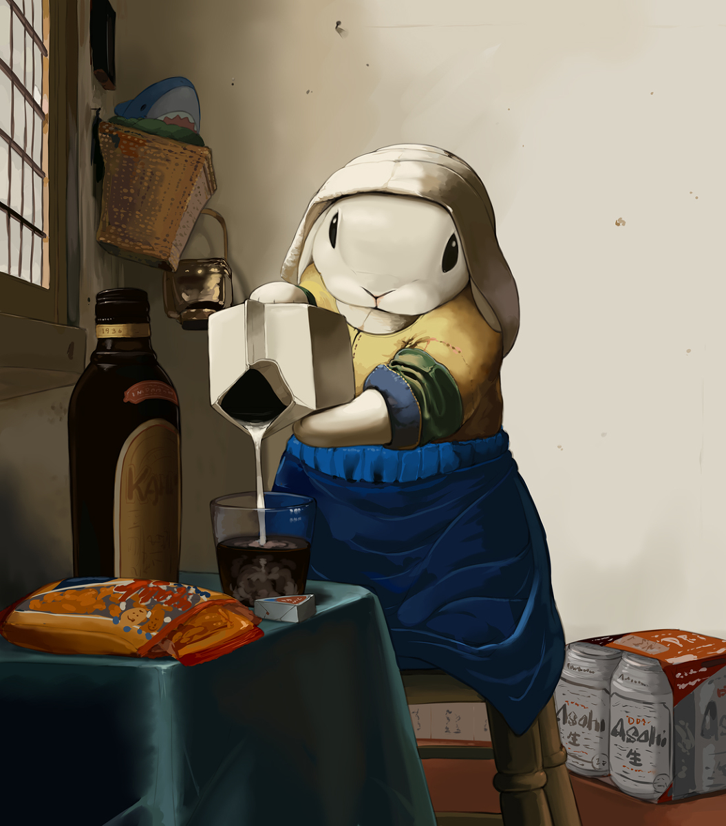 This is a pixiv picture whose title is カルーアに牛乳を注ぐ兎.