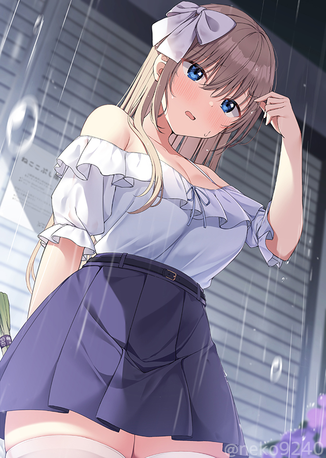 This is a pixiv picture whose title is 買い物帰りに急な雨….