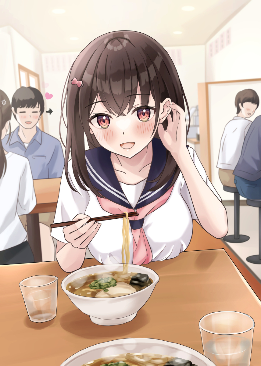 This is a pixiv picture whose title is 「おいしい！連れてきてくれてありがとう！」.