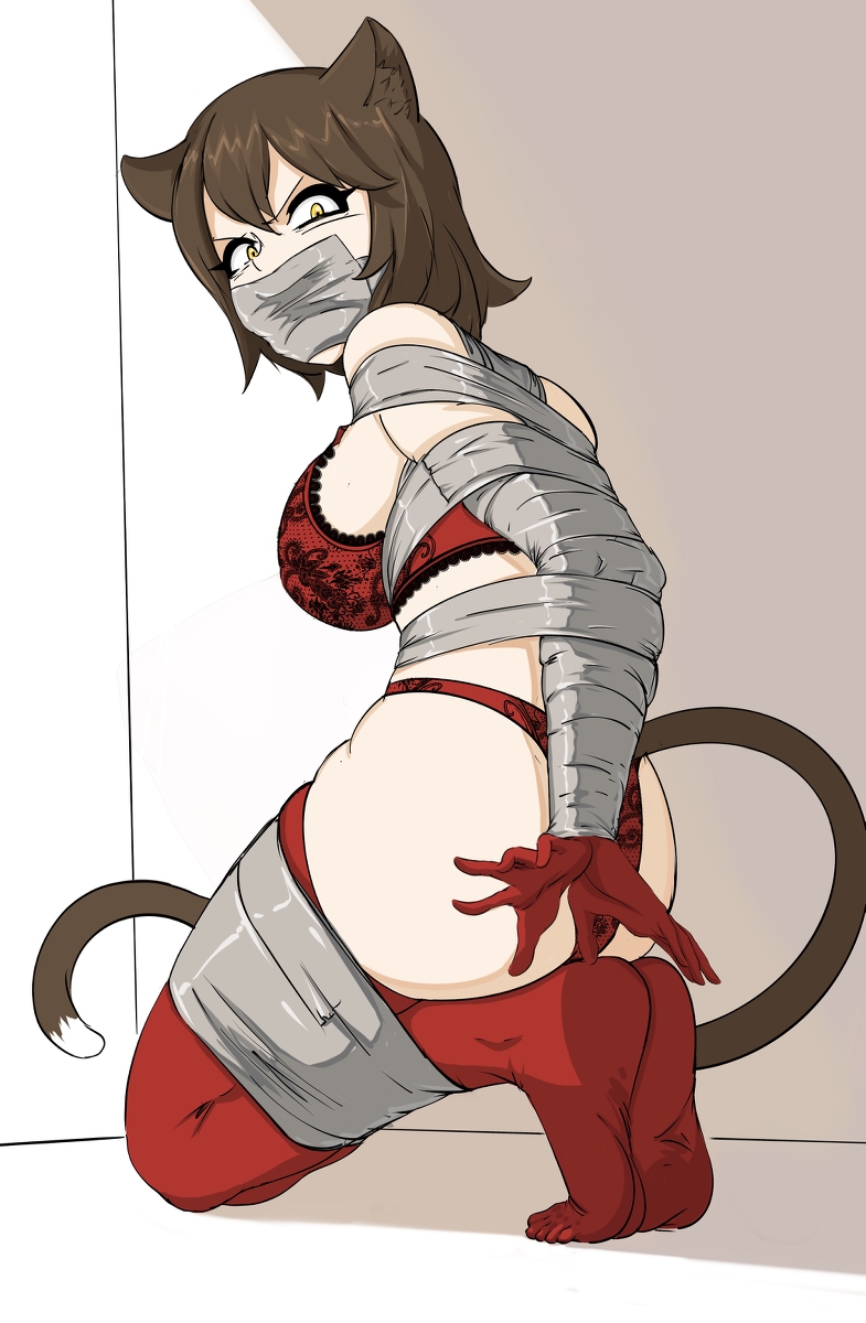 This is a pixiv picture whose title is Sexy lingery and nicely gagged.