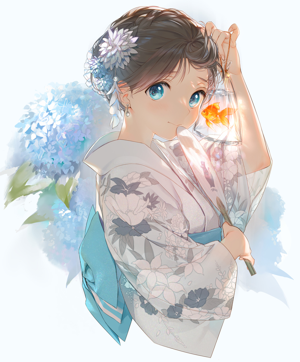 This is a pixiv picture whose title is 納涼【金魚】.