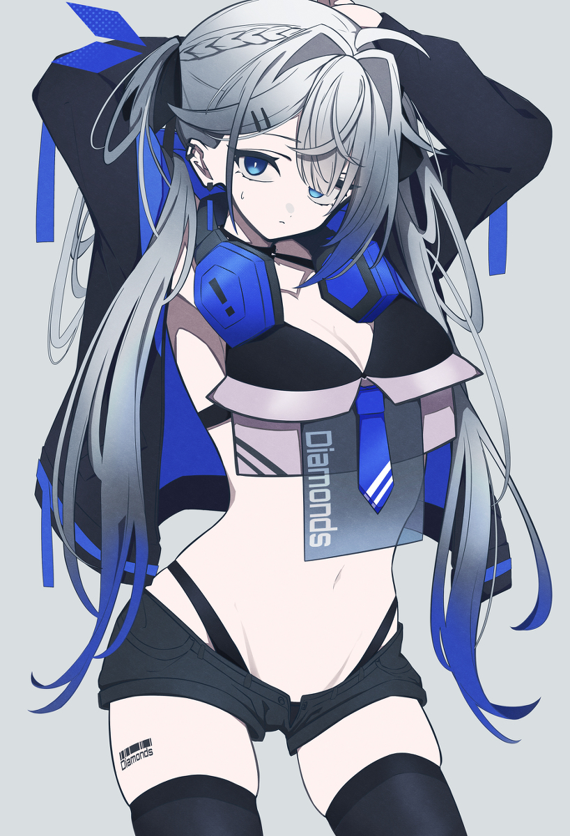 This is a pixiv picture whose title is 超ホットパンツと絶対領域ニーソ.