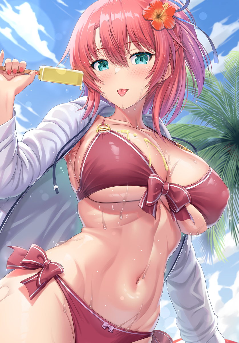 This is a pixiv picture whose title is 水着赤髪ちゃんがペロペロ.