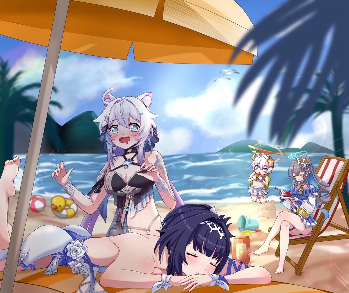 This is a pixiv picture whose title is on the beach.