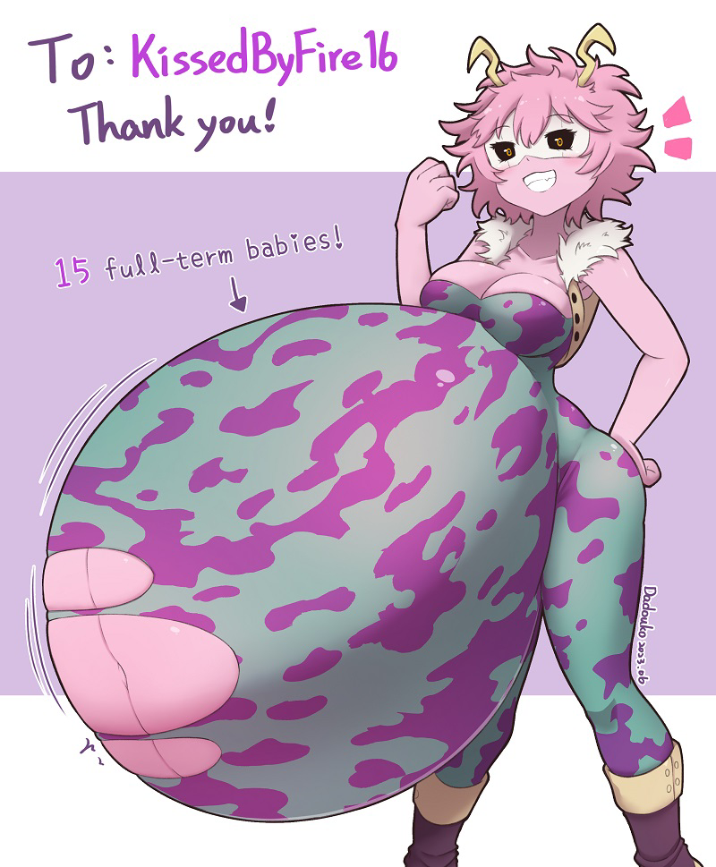 This is a pixiv picture whose title is Ashido Mina's hyper pregnant.