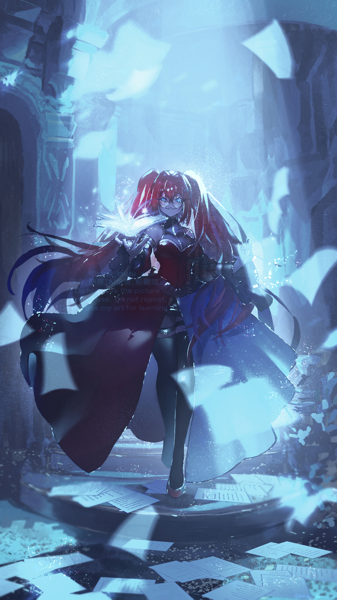 This is a pixiv picture whose title is 【skeb】赤い眼鏡ツインテールさん.
